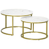 DodiOnline Coffee Table Set of 2, Round Nest of Tables with Faux Marble Tabletop and Metal Frame, Modern Side Tables for Living Room, White