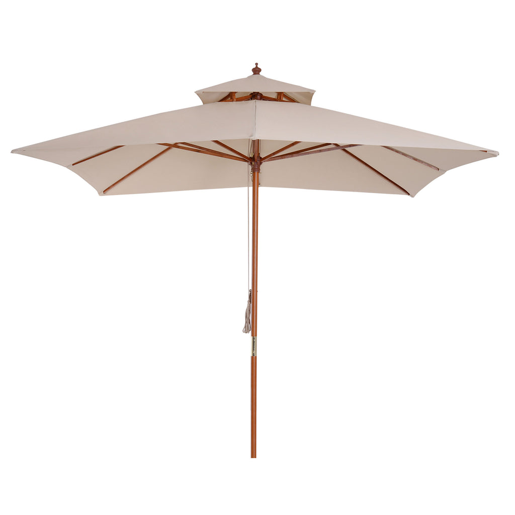 DodiOnline 3 x 3 metre Patio Parasol Garden Umbrellas Sunshade Outdoor Wooden Parasol Canopy Double Tier, Beige, BASE NOT INCLUDED