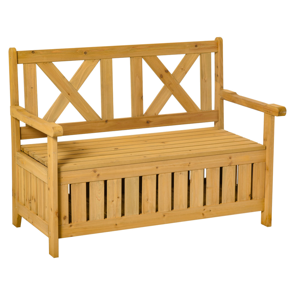 DodiOnline 2-Seater Garden Storage Bench for Patio Wood Porch Decor Outdoor Seating