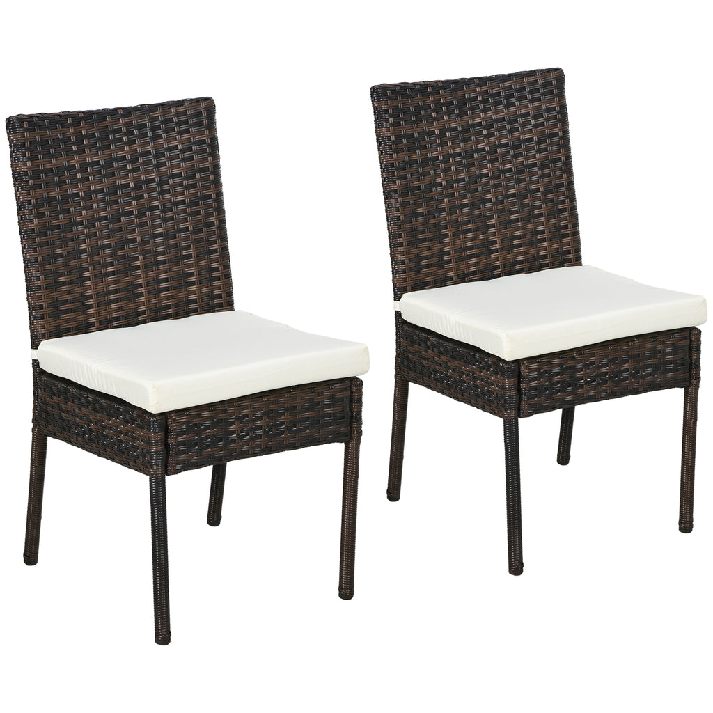 DodiOnline Set of Two Armless Rattan Garden Chairs - Brown