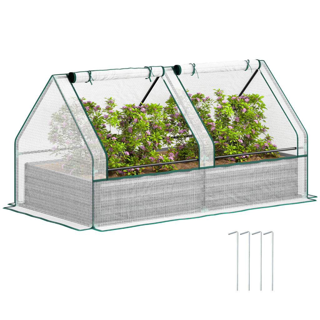 DodiOnline Metal Planter Box with Cover, Raised Garden Bed with Greenhouse, for Herbs and Vegetables, White and Dark Grey