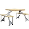 DodiOnline Aluminium Frame Folding Picnic Table, Portable Camping Table and Chairs Set with Umbrella Hole