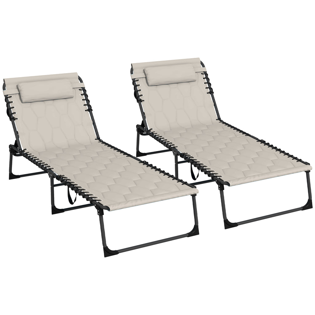 DodiOnline Set of Two Sun Loungers, with Five-Position Reclining Backs - Khaki