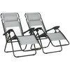 DodiOnline Garden Recliner Chairs Set of 2, Outdoor Foldable Zero Gravity Chairs Set w/ Footstool and Detachable Headrest, Grey
