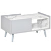 DodiOnline White Coffee Table with Faux Marble Top, 2-Tier Wood Center Table Sofa Table with Storage Drawer and Shelf for Home Living Room Reception Room