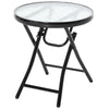 DodiOnline Foldable Garden Table, Round Folding Table with Glass Tabletop and Safety Buckle for Patio, Garden, Outdoor, Indoor, Black