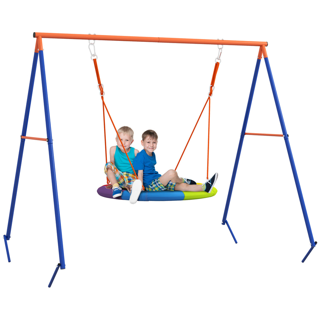DodiOnline Metal Kids Swing Set Nest Swing Seat with A-Frame Structure for Outdoor Use - Multicoloured