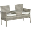 DodiOnline Two-Seat Rattan Chair, with Middle Table - Grey