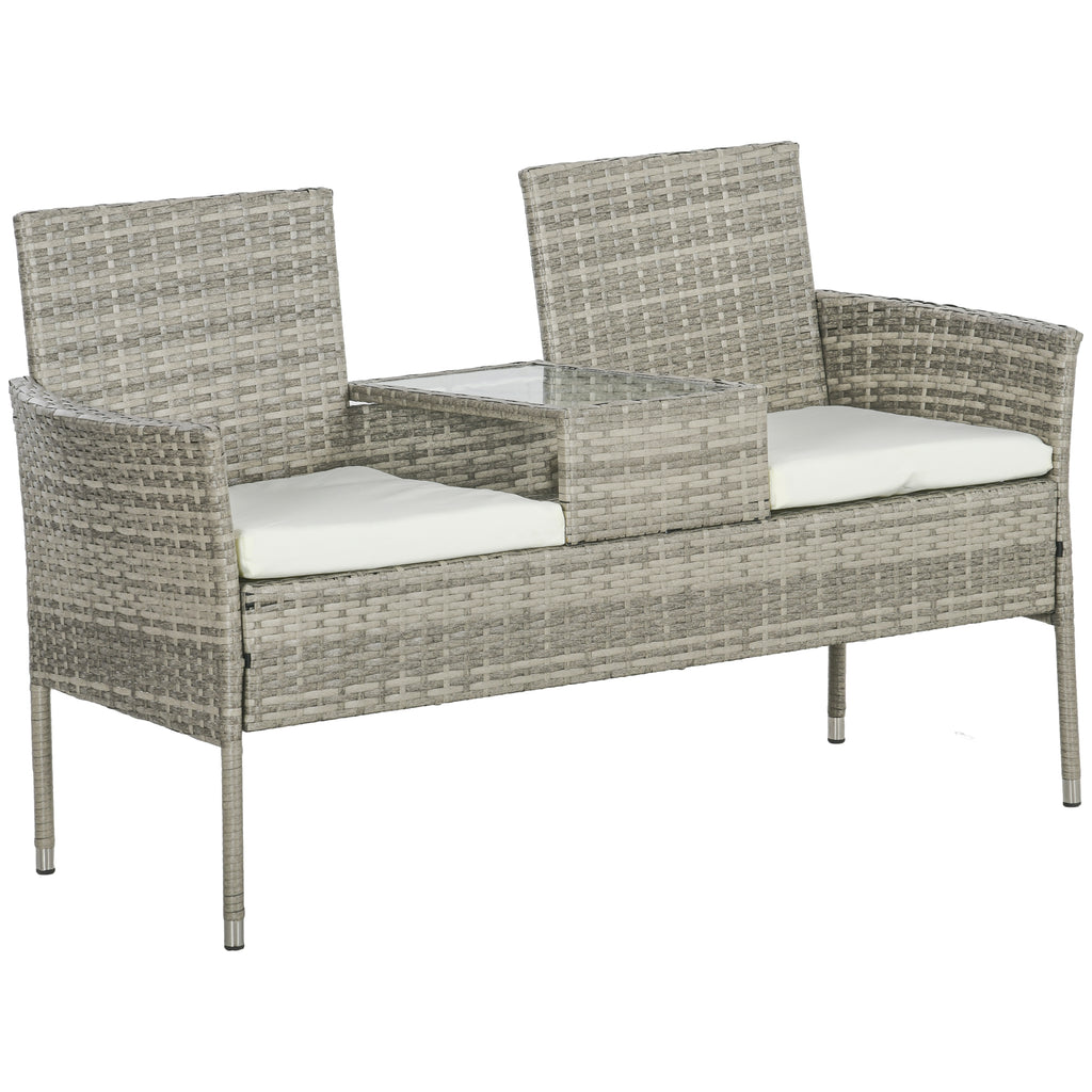 DodiOnline Two-Seat Rattan Chair, with Middle Table - Grey