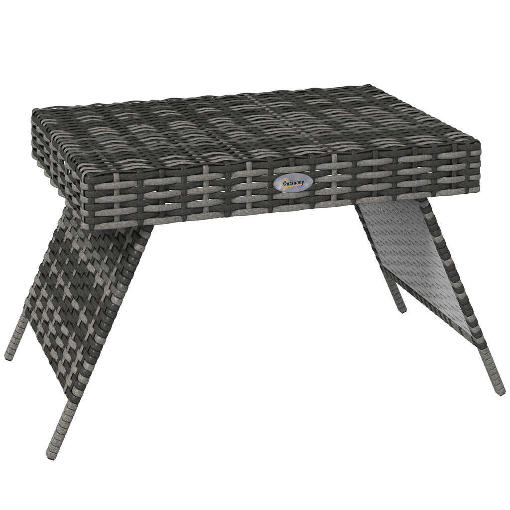 DodiOnline Foldable Outdoor Coffee Table, Steel Frame Rattan Side Table, Coffee Table Side Table for Garden, Mixed Grey