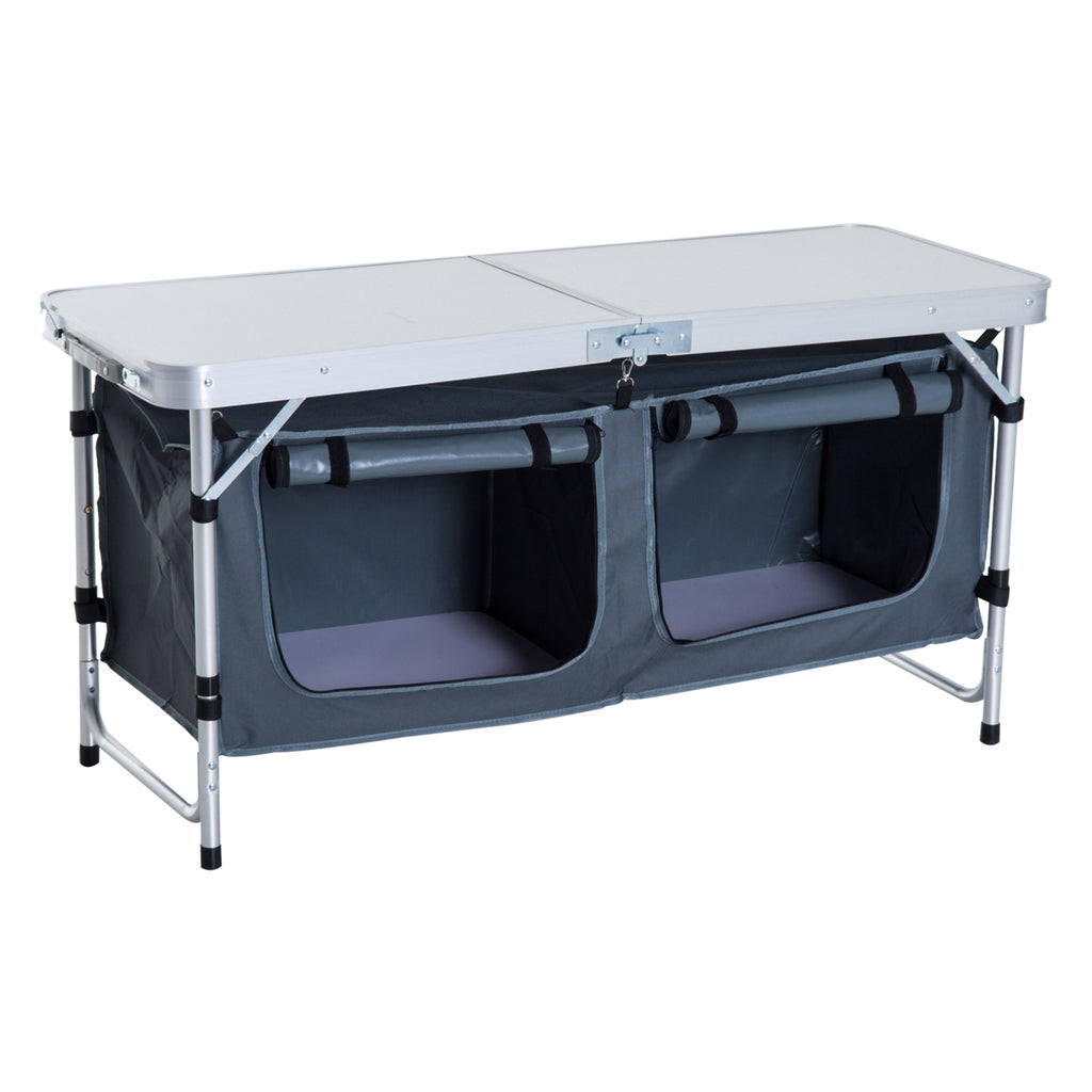DodiOnline 4ft Folding Picnic Table Portable Adjustable Camping Table Aluminum Outdoor Dining w/ Storage Underneath