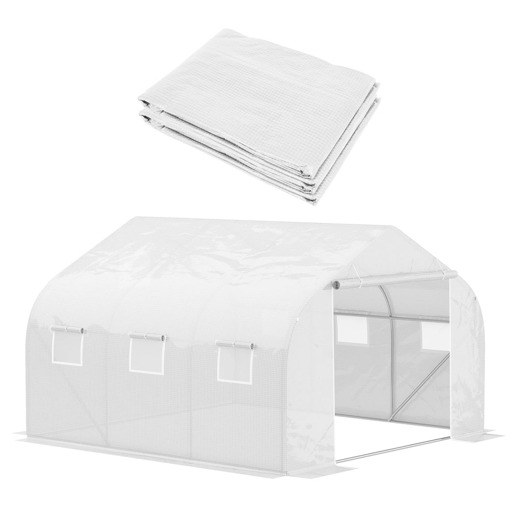 DodiOnline Walk-In Tunnel Greenhouse with Replacement Cover, Outdoor Growhouse with PE Cover, Roll Up Door and 6 Windows, 4.5 x 3 x 2 m, White