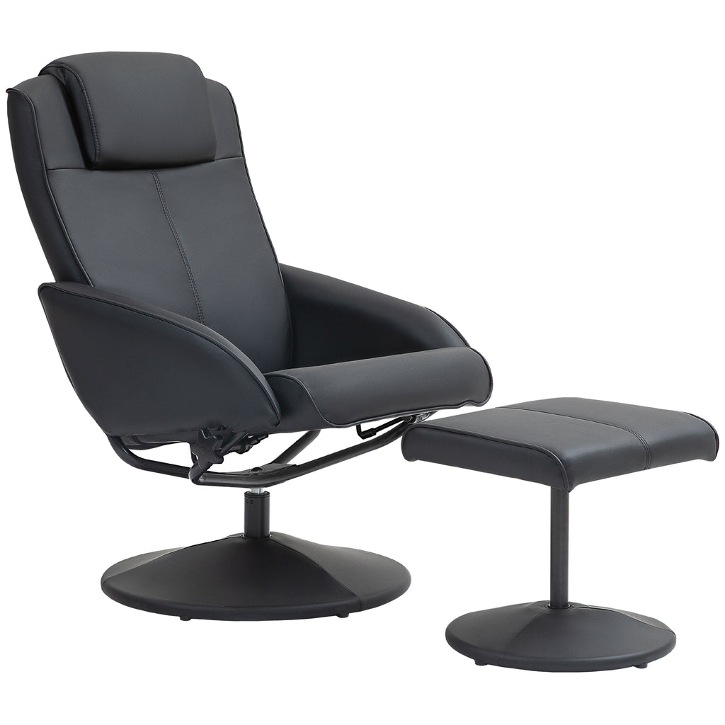 DodiOnline Faux Leather Reclining Chair and Footstool - Black
