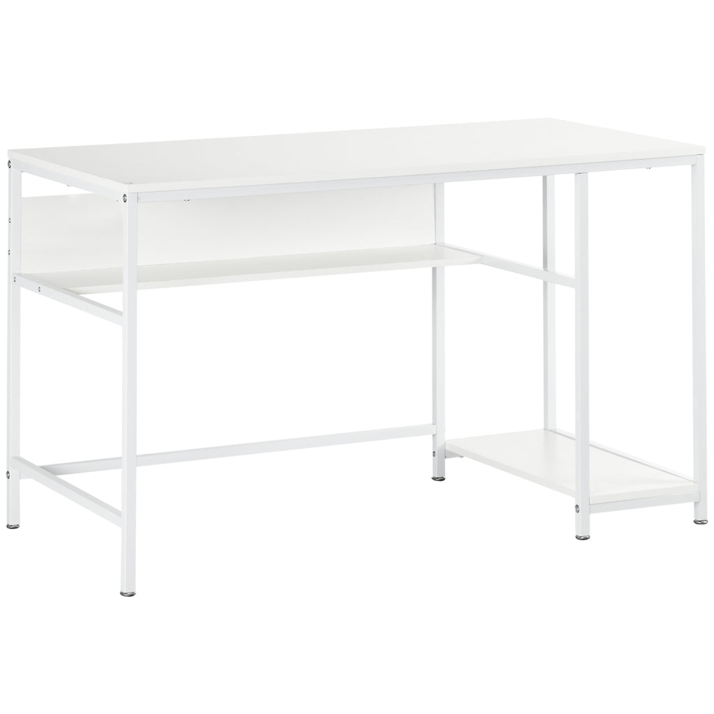DodiOnline Computer Desk with Storage, 120 x 60cm Home Office Desk with 2 Shelves and Steel Frame, Writing Table for Living Room, Study, White