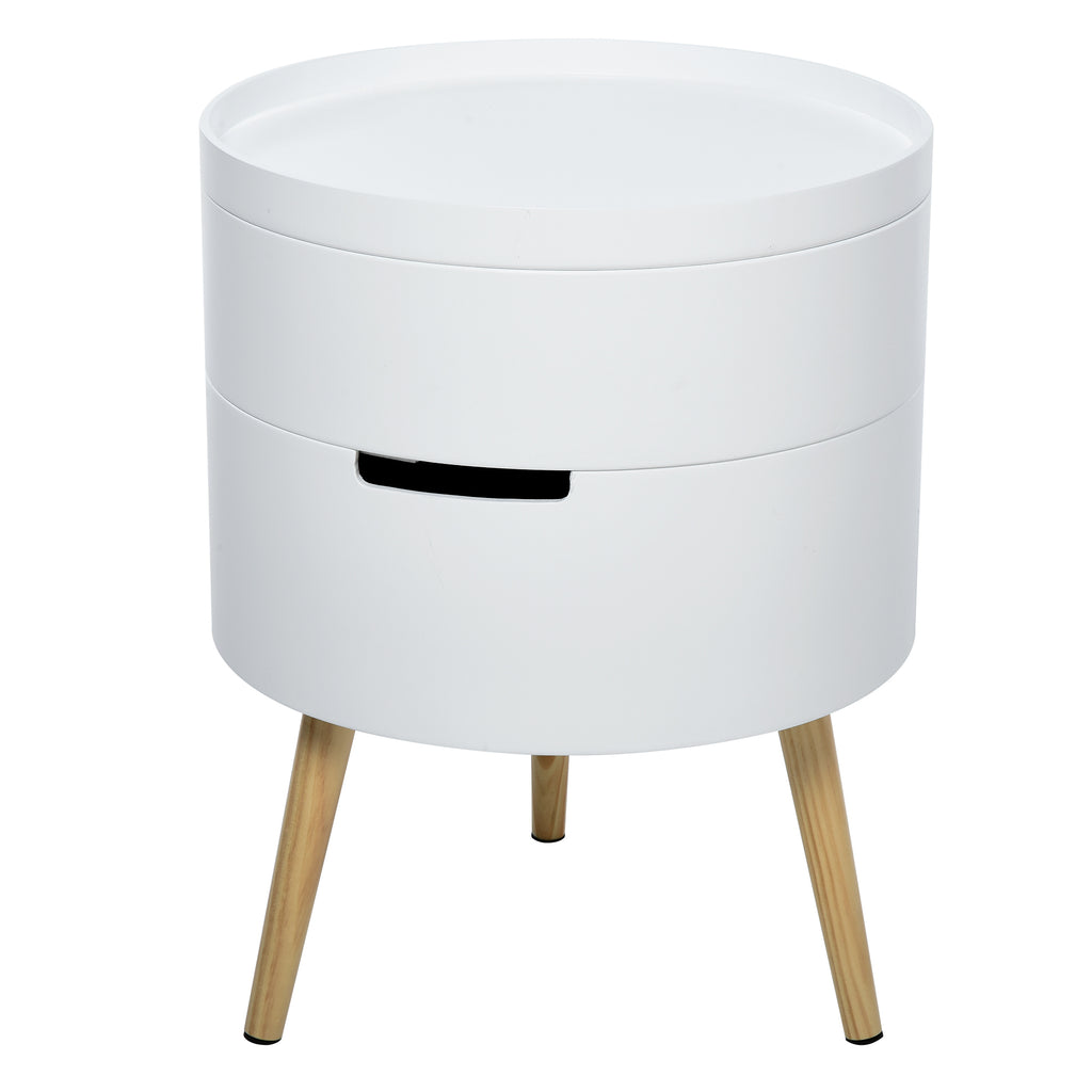 DodiOnline 3-Tier Coffee Table, Round End Table with 2 Hidden Compartments and Detachable Tray, Side Table with Storage for Living Room, White