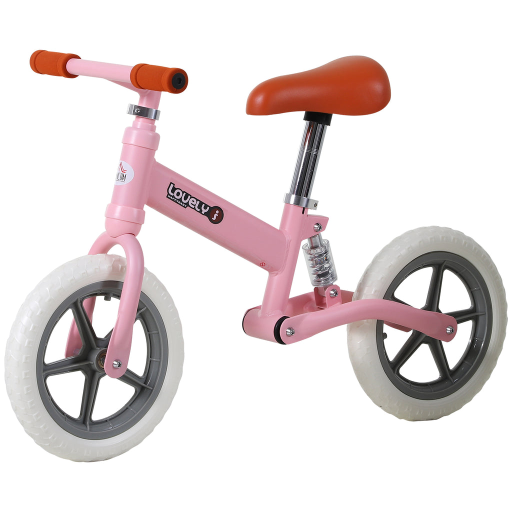 DodiOnline 12" Kids Balance Bike No Pedal Bicycle EVA Tire Adjustable Seat Toddler Training Bike W/ Shock Absorber 2 - 5 Years Gift for Boys Girls Pink