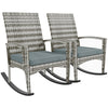 DodiOnline Outdoor PE Rattan Rocking Chair Set of 2, Garden Rocking Chair Set with Armrest and Cushion, Light Grey