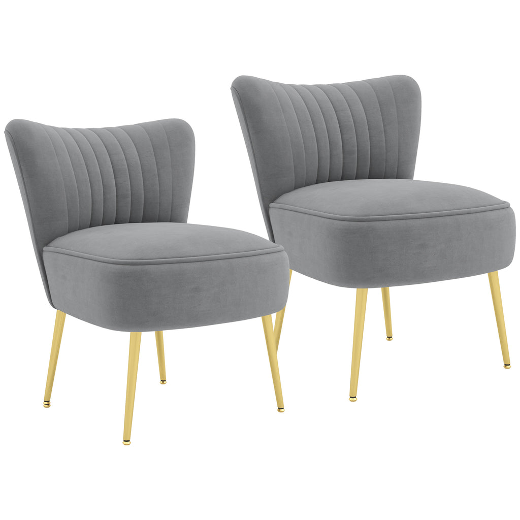 DodiOnline Set of 2 Accent Chairs, Upholstered Living Room Chairs with Gold Tone Steel Legs, Wingback Armless Chairs, Grey