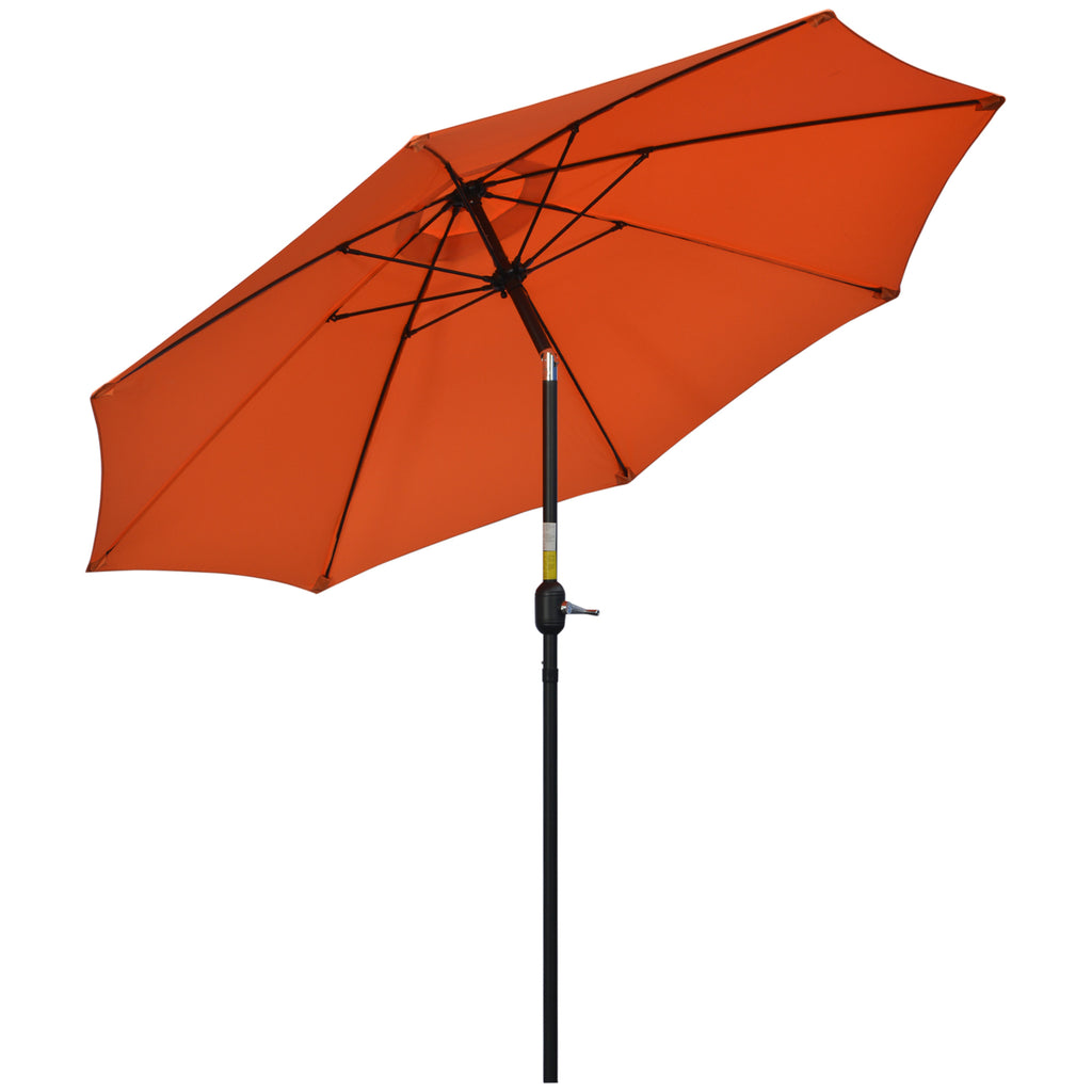 DodiOnline 2.6M Patio Parasol Sun Umbrella, Tilt Shade Shelter Canopy with Crank 8 Ribs Aluminium Frame, Orange