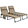 DodiOnline Portable Sun Lounger Set of 2, Folding Camping Bed Cot, Reclining Lounge Chair 5-position Adjustable Backrest with Side Pocket, Pillow for Patio Garden Beach Pool, Beige