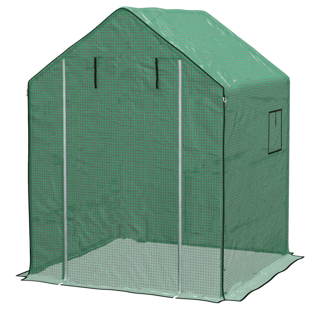 DodiOnline Greenhouse Cover Replacement Walk-in PE Hot House Cover with Roll-up Door and Windows, 140 x 143 x 190cm, Green