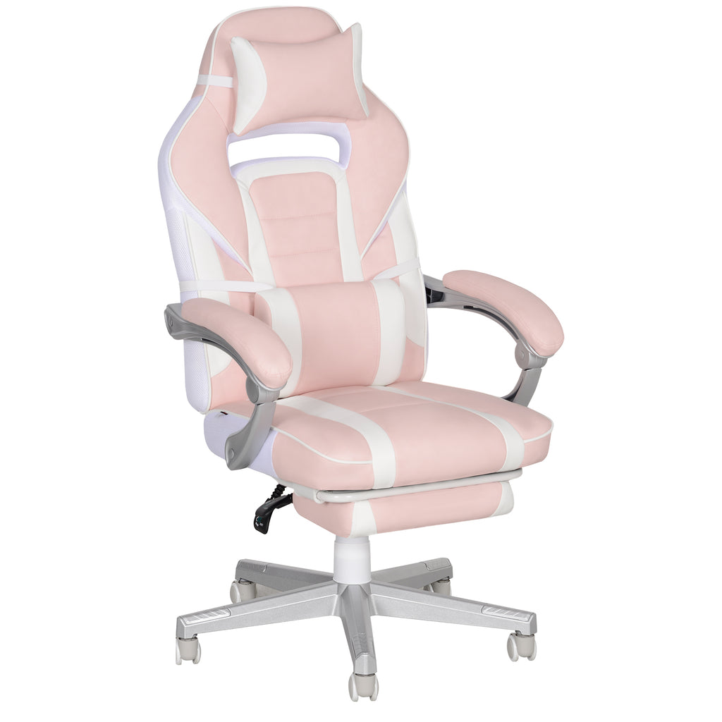 DodiOnline Faux Leather Reclining Gaming Chair, with Footrest - Pink/White