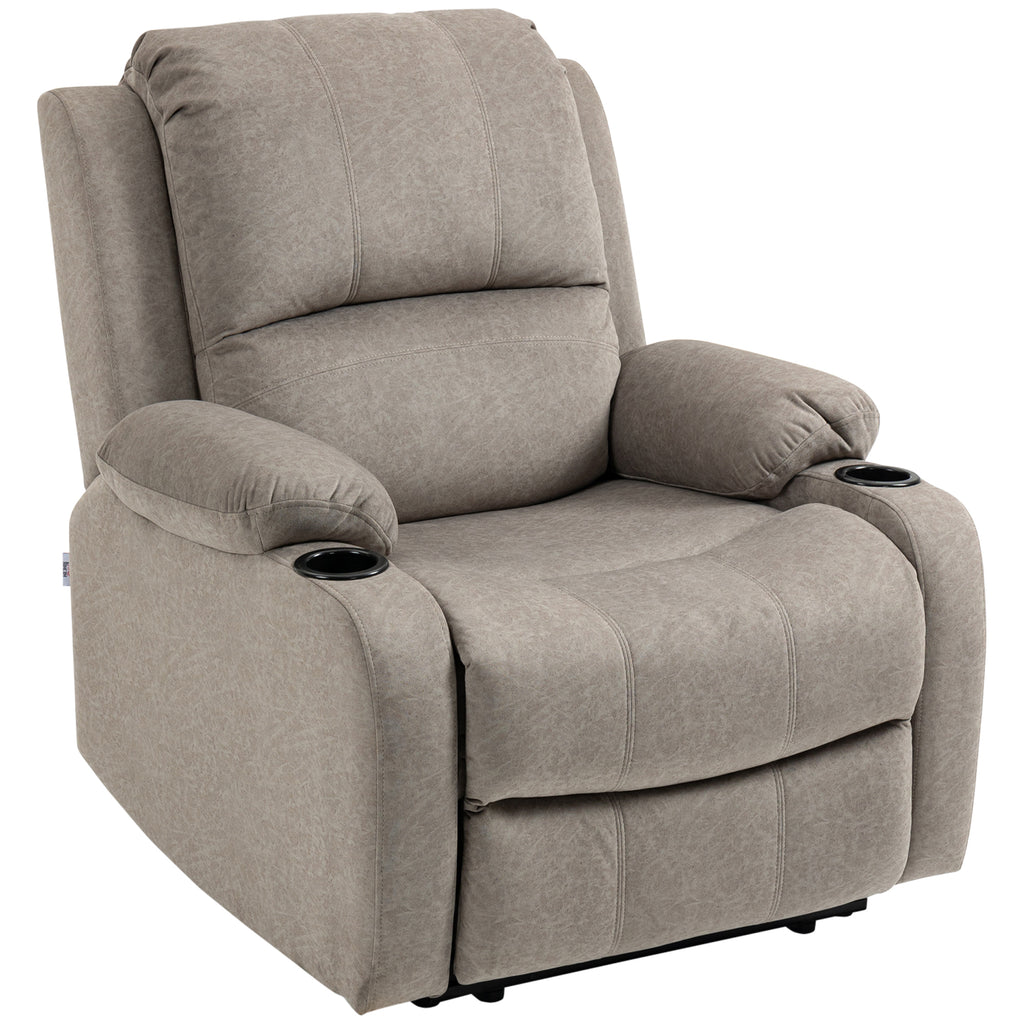 DodiOnline Recliner Chair, Microfibre Reclining Chair with Adjustable Leg Rest, Cup Holders, Recliner Armchair for Home Living Room, Brown