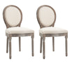 DodiOnline Dining Chairs Set of 2, French-Style Upholstered Kitchen Chairs with Padded Seats, Wood Frame and Round Back, Cream White