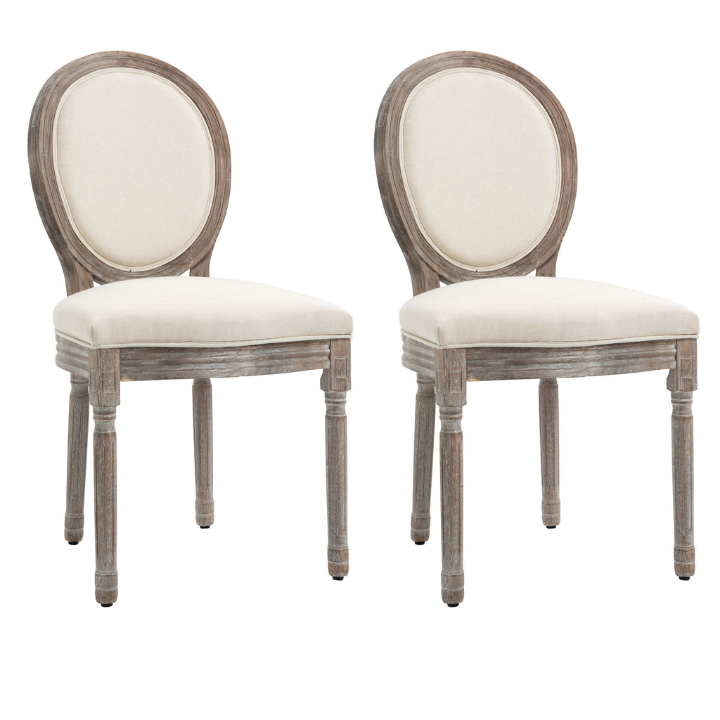 DodiOnline Dining Chairs Set of 2, French-Style Upholstered Kitchen Chairs with Padded Seats, Wood Frame and Round Back, Cream White