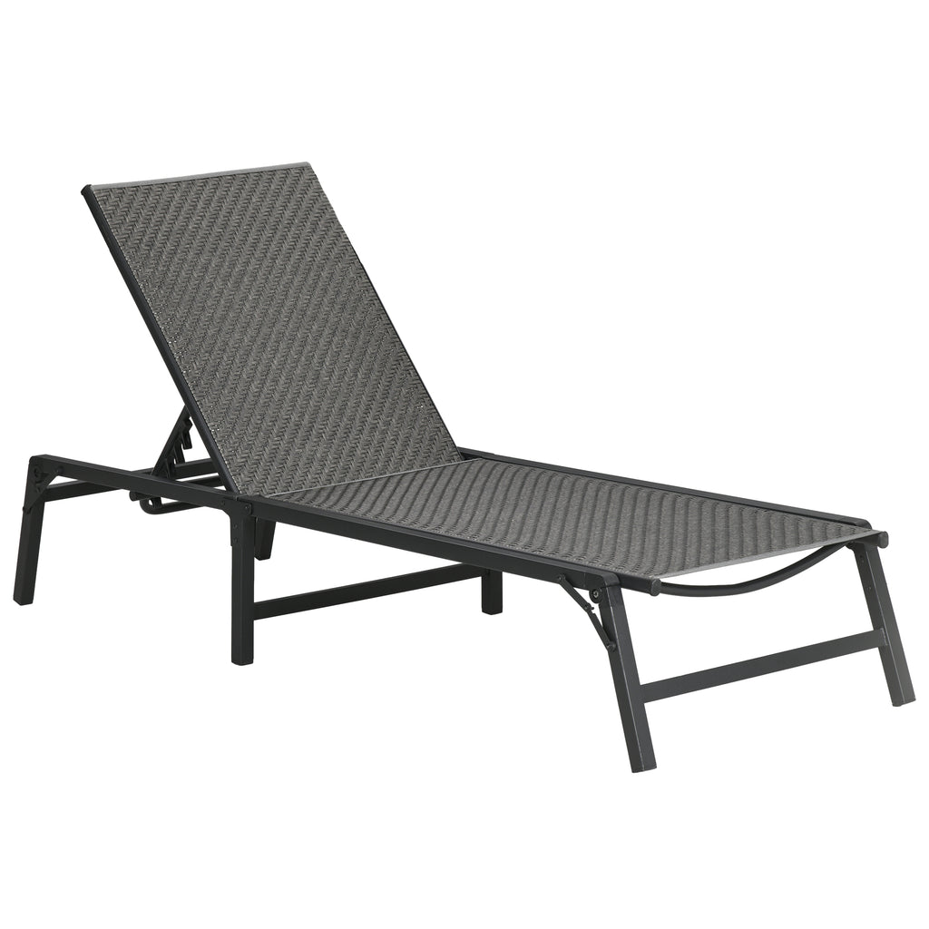 DodiOnline Foldable Rattan Sun Lounger with 5-Level Adjust Backrest, Recliner Chair, Grey