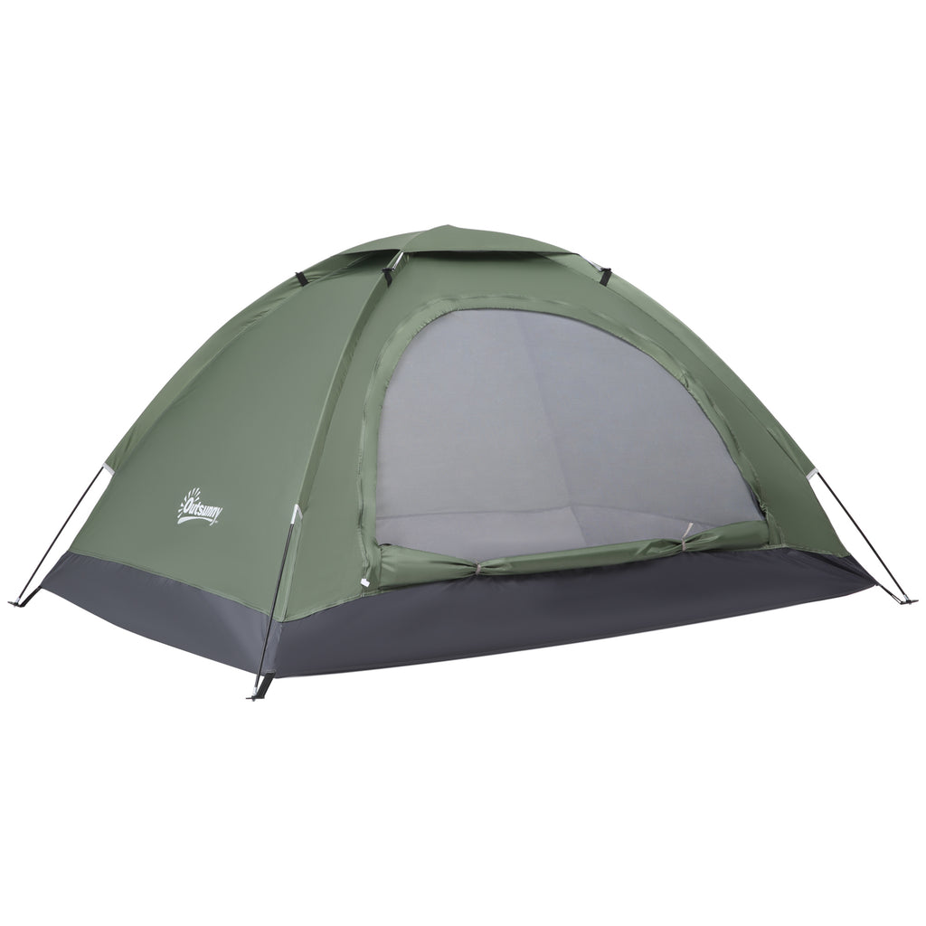 DodiOnline 2 Person Camping Tent, Camouflage Tent with Zipped Doors, Storage Pocket, Portable Handy Bag, Dark Green