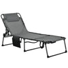 DodiOnline Folding Sun Lounge with 5-level Reclining Back, Outdoor Tanning Chair with Reading Hole, Outdoor Sun Lounge with Side Pocket, Headrest, for Beach, Yard, Patio, Grey