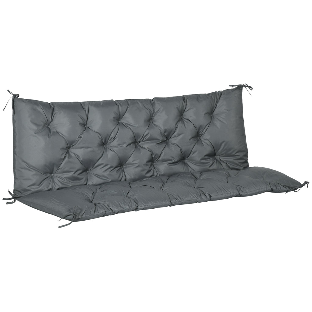 DodiOnline 3 Seater Bench Cushion, Garden Chair Cushion with Back and Ties for Indoor and Outdoor Use, 98 x 150 cm, Dark Grey