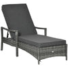 DodiOnline Patio Rattan Sun Lounger, Dual Wicker Weave Outdoor Single Reclining Chair Furniture, 4-Level Adjustable Backrest w/ Removeable & Washable Cushion, Mixed Grey