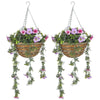 DodiOnline Set of 2 Decorative Artificial Plants, Faux Silk Azalea Flowers in Hanging Baskets, Fake Plants for Home Indoor Outdoor Decor, Pink and White