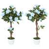 DodiOnline Set of 2 Artificial Plants White Rose Floral in Pot, Fake Plants for Home Indoor Outdoor Decor, 90cm, Light Blue