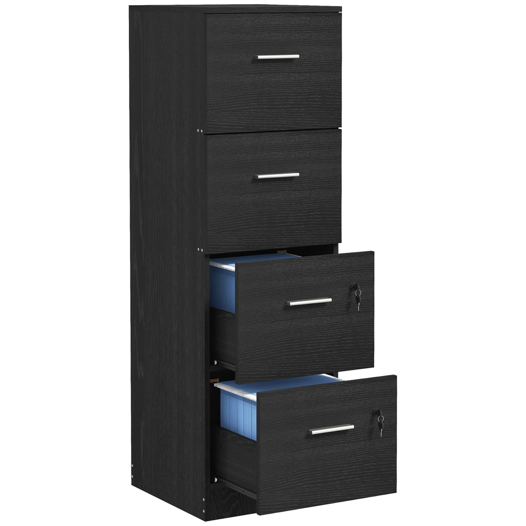 DodiOnline Four-Drawer Lockable Filing Cabinet - Black Wood Effect