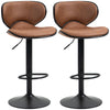 DodiOnline Bar Stool Set of 2 Microfiber Cloth Adjustable Height Armless Chairs with Swivel Seat, Brown