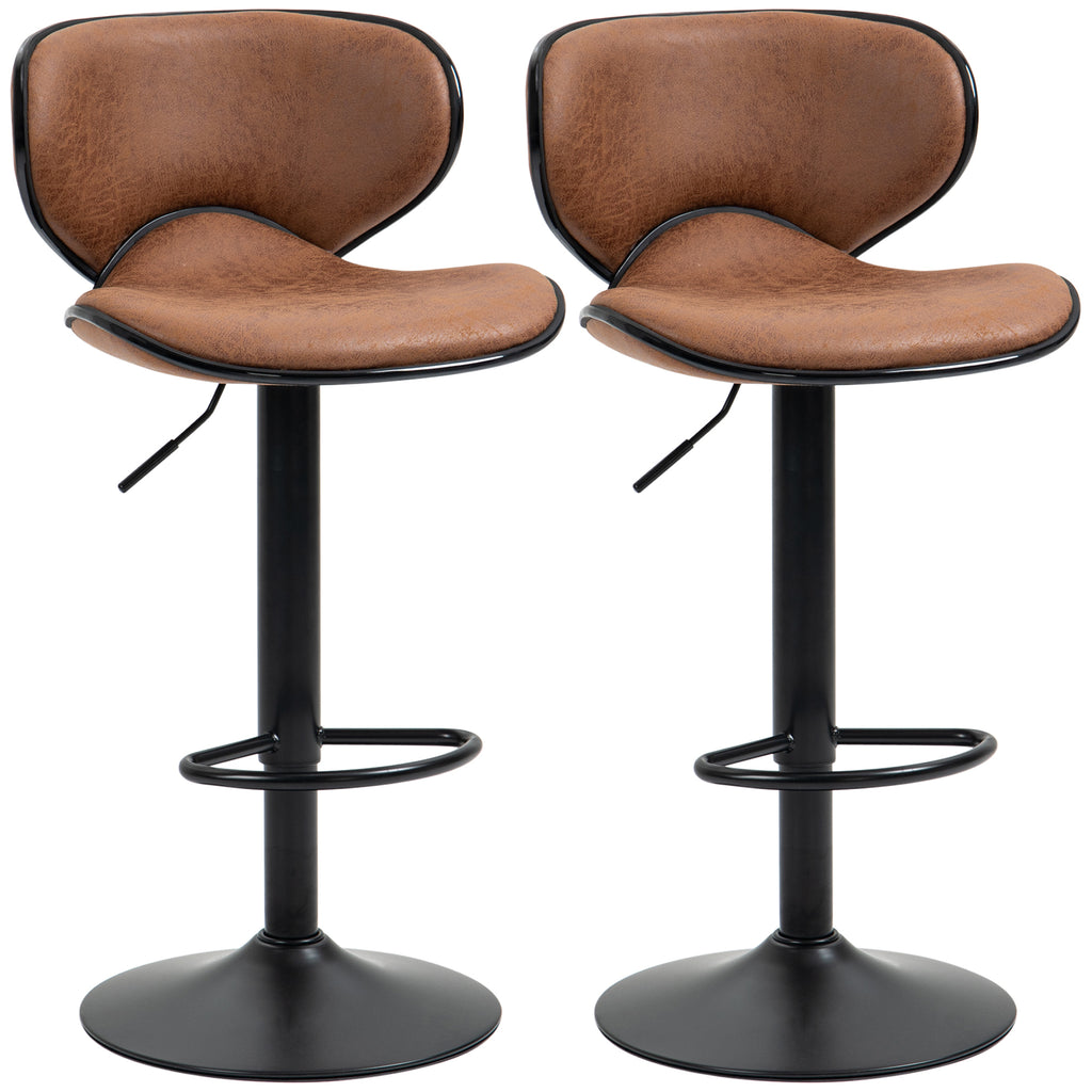 DodiOnline Bar Stool Set of 2 Microfiber Cloth Adjustable Height Armless Chairs with Swivel Seat, Brown