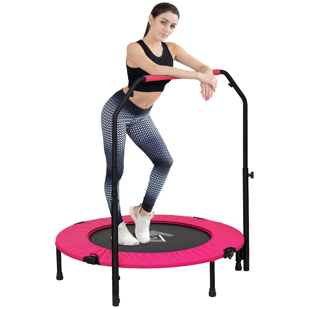 DodiOnline 40" Foldable Mini Fitness Trampoline, with Adjustable Foam Handle, Pink