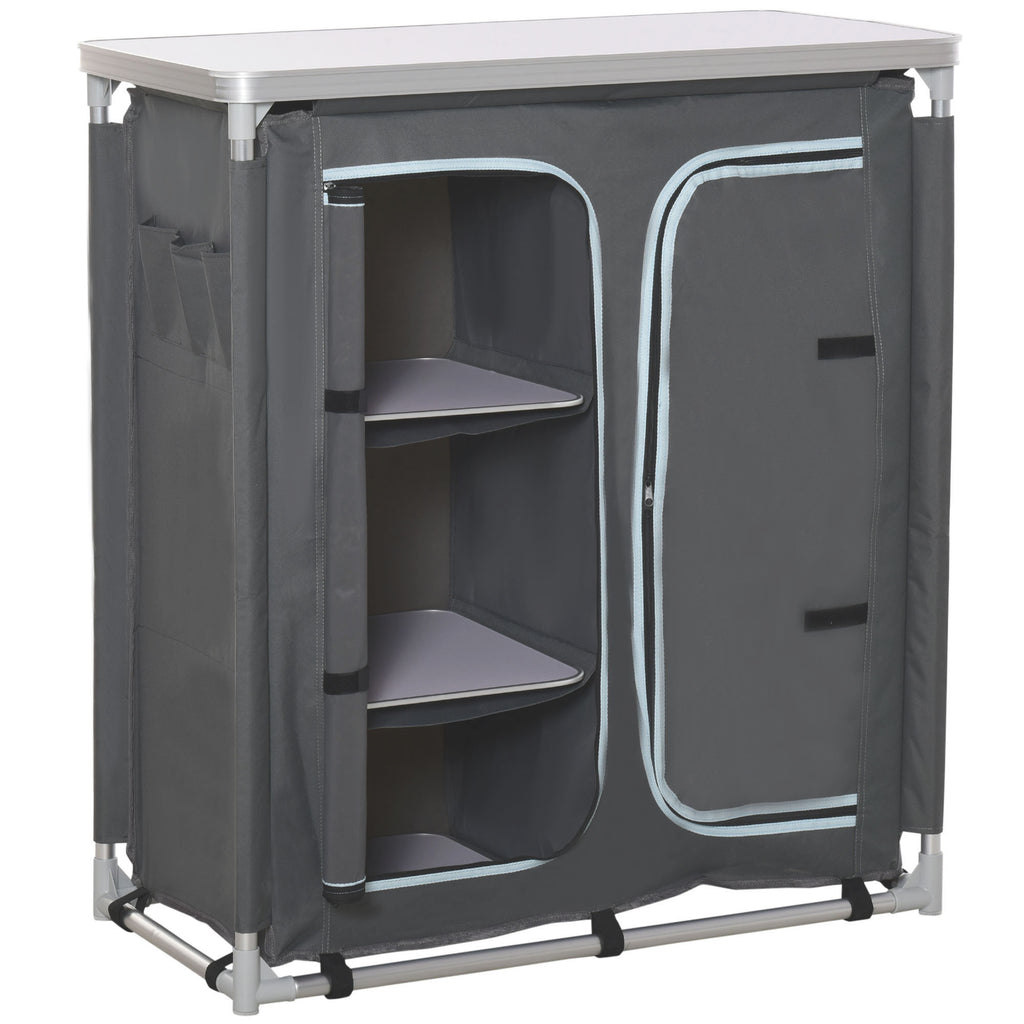 DodiOnline Aluminum Camping Cupboard, Camping Kitchen Station Cook Table with 3-Shelf, Storage Organiser for BBQ Party Picnic