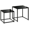DodiOnline Nest of Tables, Set of 2 Coffee Table, Side Tables with Tempered Glass Desktop and Metal Frame for Living Room, Bedroom, Office, Black