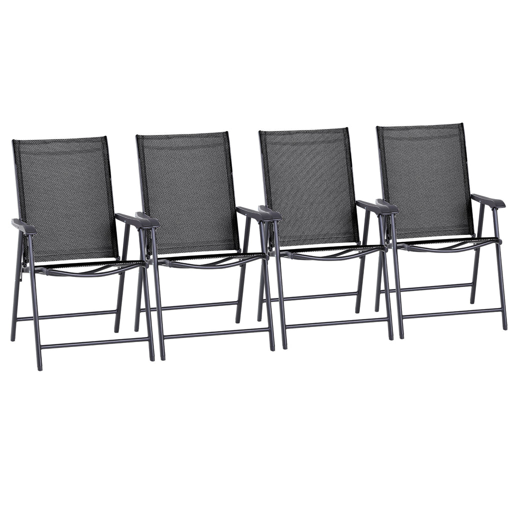 DodiOnline Set of 4 Folding Garden Chairs, Metal Frame Garden Chairs Outdoor Patio Park Dining Seat with Breathable Mesh Seat, Black