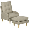 DodiOnline Upholstered Recliner Armchair with Footstool Set, Modern Button Tufted Accent Chair with Adjustable Backrest, Cushions, Wood Legs and Side Pockets for Living Room, Bedroom, Home Study, Beige