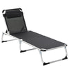 DodiOnline Foldable Outdoor Sun Lounger, Reclining Lounge Chair Camping Bed Cot with Pillow 4-Level Adjustable Back Aluminium Frame, Black