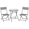 DodiOnline 3 Pieces Rattan Bistro Set, Wicker Folding Outdoor Furniture Set with Glass Top Coffee Table and Chairs for Outdoor, Patio, Balcony, Grey