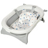 DodiOnline Foldable Baby Bathtub Set, Collapsible Bath Tub with Thermostatic Water Plug, Non-Slip Support, Cushion Pad, Drain Plugs, for Newborn to 3 Years - Offwhite