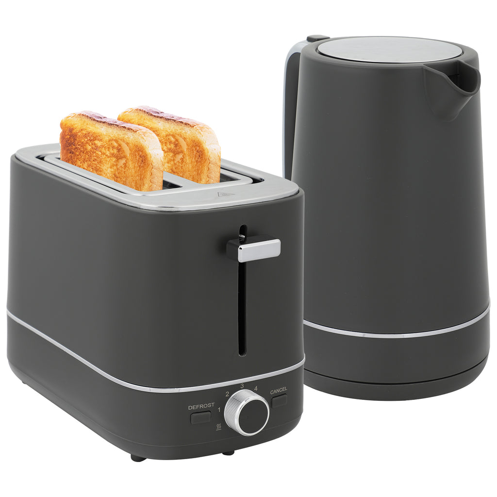 DodiOnline Kettle and Toaster Set, 1.7L 3000W Fast Boil Kettle & 2 Slice Toaster Kitchen Set with 6 Level Browning Controls, Defrost, Reheat, Grey
