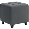 DodiOnline Square Footstool, Small Ottoman with Side Pocket, Linen Fabric Footrest Foot Stool with Rubber Wood Legs and Padded Seat for Living Room, Bedroom, Entryway, 35 x 35 x 35cm, Grey