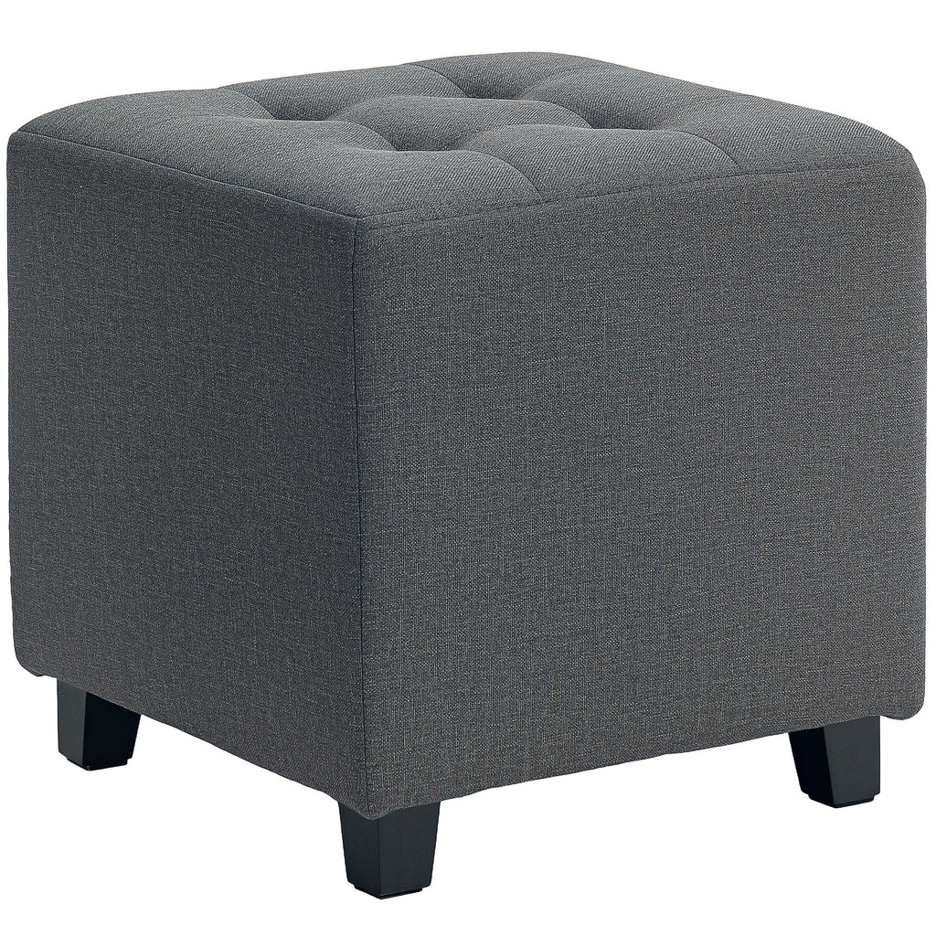 DodiOnline Square Footstool, Small Ottoman with Side Pocket, Linen Fabric Footrest Foot Stool with Rubber Wood Legs and Padded Seat for Living Room, Bedroom, Entryway, 35 x 35 x 35cm, Grey